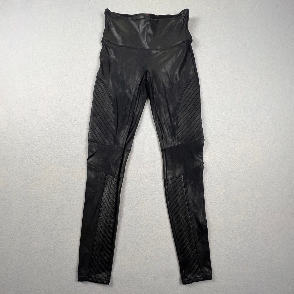 Spanx Faux Leather Moto Leggings Womens‎ Medium Black Quilted High Waist Edgy